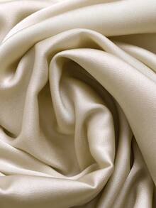 GlowEve CURVE Plus Size Women's Spring/Summer Solid Color Satin V-Neck Flattering Ruffle Trim Short Sleeve Gathered Elegant Versatile Blouse - Beige - View 3