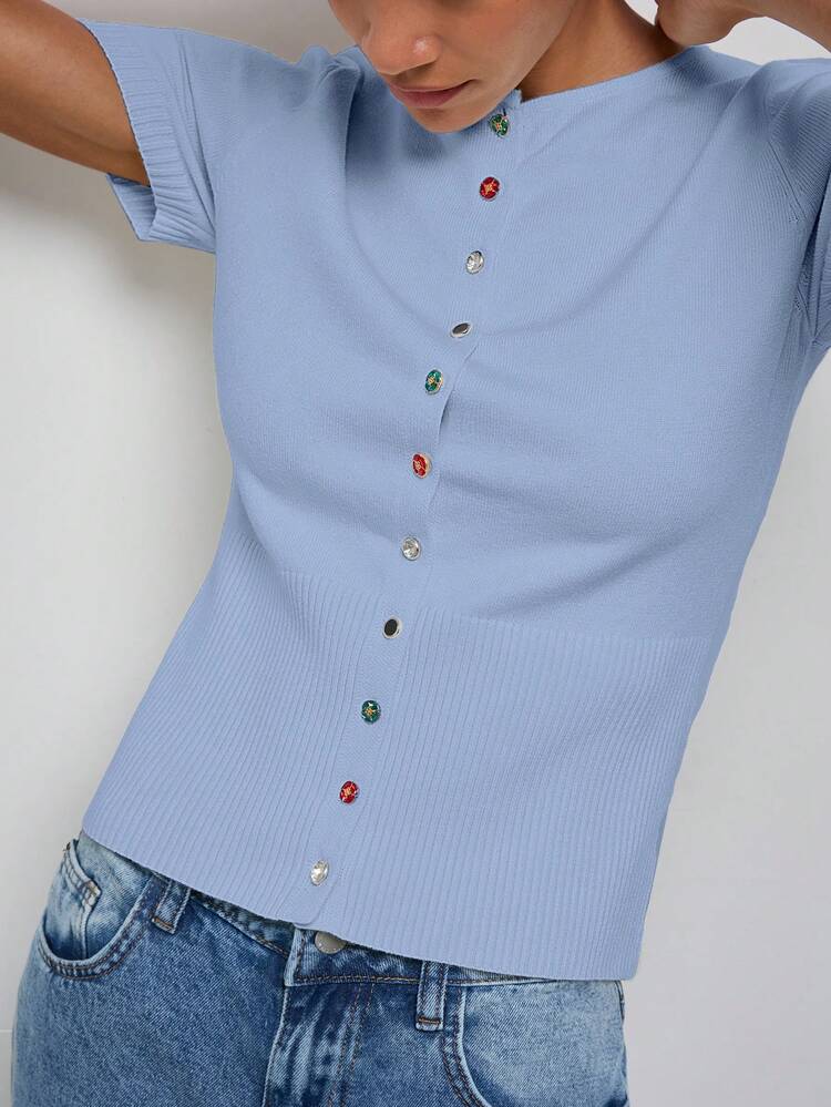 SHEIN Maija Women's Knit Long Sleeve Top With Belt And Metal Decor