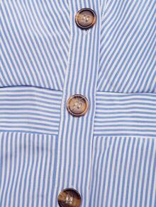 GlowEve Đầm nữ kẻ sọc cổ chữ V cài một hàng khuy tay ngắn kiểu dáng thường ngày - Màu xanh lam - Xem 4