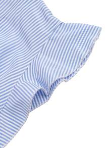 GlowEve Đầm nữ kẻ sọc cổ chữ V cài một hàng khuy tay ngắn kiểu dáng thường ngày - Màu xanh lam - Xem 7