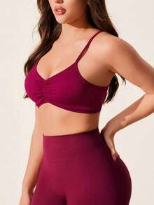 Slayform Women's Seamless Striped Sports Bra, Purple-Red Camisole Style Yoga Bra Built In Bra Seamless Bra Workout Tops Women Bras For Women Seamless Top Sports Outfits For Women Workout Bra Women Tummy Control Burgundy Bra Top Built In Bra Top Burgundy Push Up Bra Burgundy Bikini Top Top With Padded Bra Workout Tops Women Built In Bra Push Up Sport Bra - Red Violet - View 4