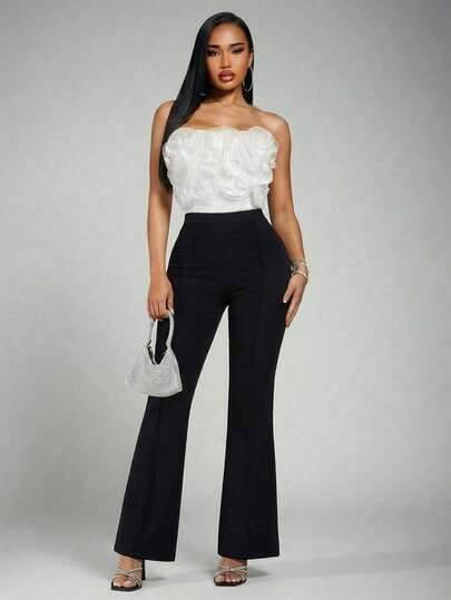 Radiana 这款女士时尚休闲性感优雅多层荷叶边撞色连体裤，适合都市、性感办公室女郎、度假、通勤、商务、复古、怀旧、派对、度假、外出、老钱风、层次丰富、约会之夜、聚会、极简主义、生日、正式场合、辣妹风、伊比沙岛、纳什维尔、假期、端庄、时尚、休闲、购物、街头风、外出等各种场合，凸显身材，修饰身形。