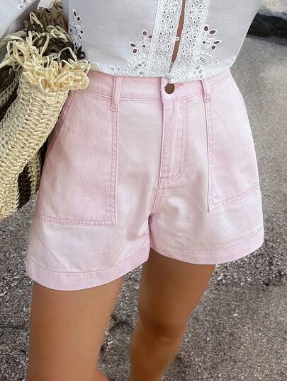 Livesso Quần short denim ống rộng dáng rộng có túi dành cho nữ.