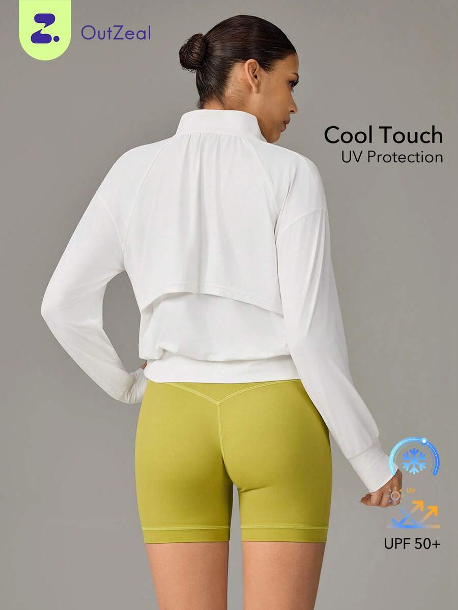 OutZeal 女士防晒夹克 白色 夏季日常休闲 凉爽触感 防紫外线 网眼拼接 拉链户外上衣 - 白色 - 查看 1