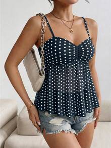 SHEIN Almamuse Women's Polka Dot Print Ruffle Hem Camisole - Royal Blue - View 5