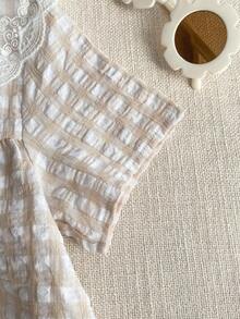 PrepCrw 1 chiếc đầm babydoll kẻ caro dáng rộng, cổ thêu thanh lịch dành cho bé gái, thích hợp cho các buổi đi chơi, tụ họp, lễ hội, mùa xuân và mùa hè. - Nhiều màu - Xem 5