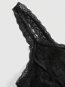 ROMWE Fairycore Blusa de encaje y diseño de amarre versátil y de moda para mujeres de talla grande, ideal para citas y fiestas - Negro - Ver 4