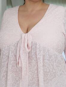 Pretty and Ole Plus Size Women Casual Commuter Cashew Flower Print Long Sleeve T-Shirt - Pink - View 3