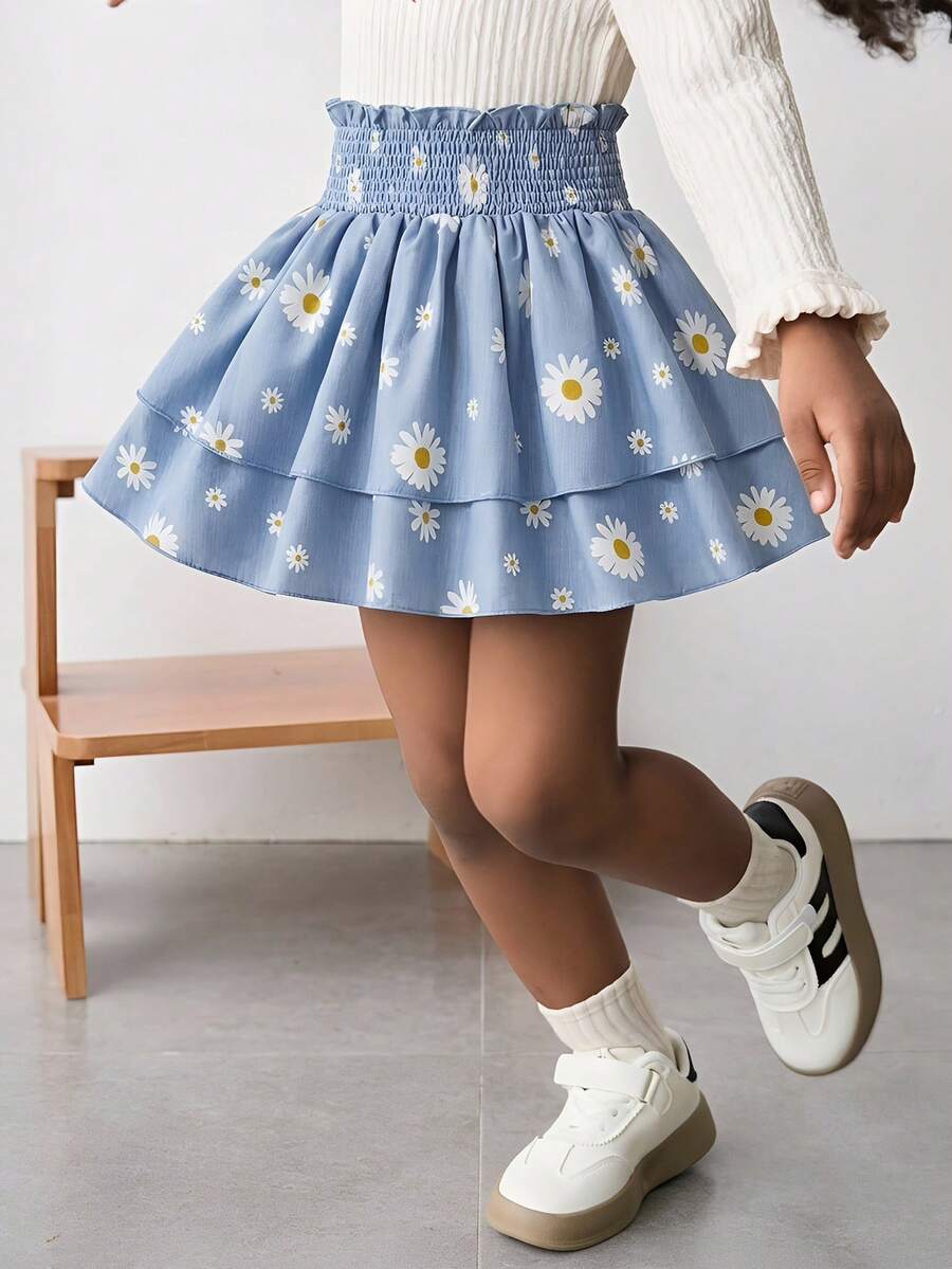 Maija Kids 1 chiếc váy bé gái kiểu dáng thanh lịch, rộng rãi, họa tiết hoa cúc dễ thương, viền bèo đôi, thích hợp mặc hàng ngày, đi học, dã ngoại, họp mặt, lễ hội, mùa xuân và mùa hè. - Nhiều màu - Xem 1