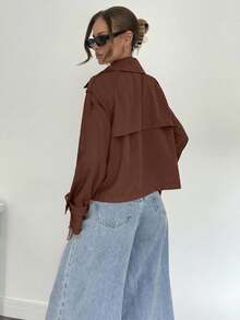 Siren Gaze 秋冬季女士系带纽扣风衣 - 咖啡棕 - 查看 2