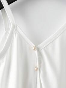 GlowEve Débardeur court en tricot à bretelles fines et boutons dorés, couleur unie, printemps/été pour femmes - Blanc - Voir 3