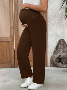 SHEIN Maternity Solid Color Casual Pants Going Home From Hospital Spring - Coffee Brown - View 5
