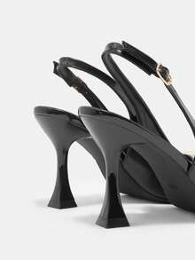 CUCCOO CURVES Women Shoes Women's Pointed Black Patent Leather Buckle Design Daily Versatile Fashion Wide Last High Heels - Black - View 6