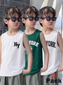 SHEIN Set de 3 camisetas sin mangas casuales y minimalistas para niños preadolescentes, apropiadas para el verano - Multicolor - Ver 2