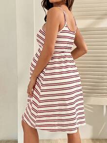 SHEIN 孕妇条纹连衣裙，兼具哺乳功能，适合聚会和外出休闲穿着 - 杏色 - 查看 2