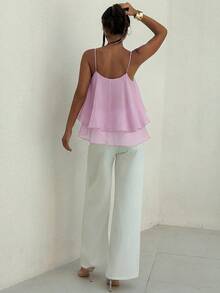Aloruh Atasan Musim Semi/Panas Romantis Elegan untuk Kencan, Liburan, Koleksi Terbaru, Bahan Chiffon Bertekstur dengan Tali Bahu Tipis, Warna Hijau Muda untuk Wanita, Atasan Musim Panas - Baby Pink - View 8