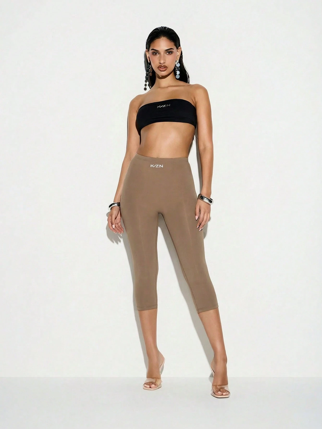 KIZN High Waisted Capri Leggings With Three Quarter Length