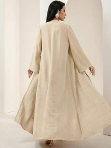 Veilorie Women's Solid Color Metal Waist Design Loose Arabic Abaya - Apricot - View 7