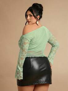 SHEIN BAE Plus Size Women Mesh Bow Top, Elegant Summer Holiday Party, Suitable For Valentine's Day, Birthday - Mint Green - View 3