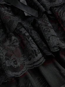 ROMWE Goth 夏季哥特复古宫廷风撞色蕾丝边十字架吊坠加大码女式吊带连衣裙 - 黑色 - 查看 4