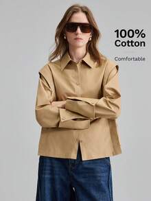 Ontre 2026 Autumn/Winter New Fashion Elegant Modern Formal Casual Long Sleeve Turn Collar Loose Camel Color Women's Shirt Versatile Slimming Heightening Elegant Daily Wear Commute Work Date Street Style - Camel - View 7