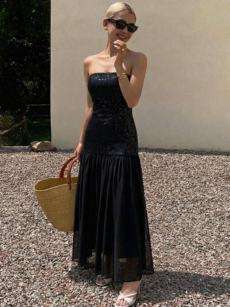 Women's Sequin Patchwork Ruched Waist Elegant Party Cocktail Mini Dress
