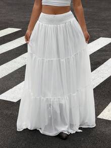 Muchica Chân váy chữ A xếp ly màu trơn dành cho nữ, kiểu dáng thường ngày. - trắng - Xem 7