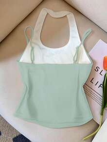 Resyla Contrast Color 2 In 1 Fitted Casual Sleeveless Camisole For Summer - Multicolor - View 2