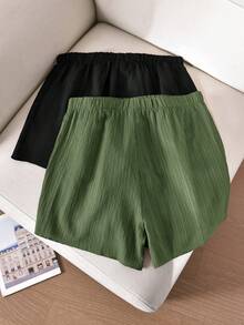 CosyJoli Shorts casuales de talla grande con textura en negro y rojo rosa, multipack - Multicolor - Ver 2