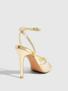 CUCCOO SZL Sandal Hak Tinggi Ujung Lancip Motif Hati Berenda untuk Pesta Wanita, Sepatu Musim Panas - Emas - View 3