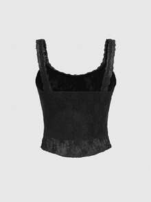 ROMWE Fairycore Blusa de encaje y diseño de amarre versátil y de moda para mujeres de talla grande, ideal para citas y fiestas - Negro - Ver 2