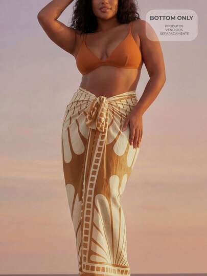 CAJUNI 大码女士度假印花系带腰罩衫和迷你裙套装