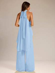 SHEIN BAE Yellow Sleeveless Asymmetrical Hem Sheer Tank Top & Wide Leg Linen Pants, Casual 2 Pieces Set, Spring/Summer Minimalist 2 Pieces Set - Baby Blue - View 2