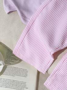 Baby Girls' Summer Casual Blue And White Stripe Short Sleeve T-Shirt And Wide Leg Pants Set,Family Matching Comfortable Fit For Family Gatherings - Multicolor - View 5