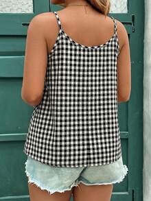 EMERY ROSE 大码女式格子吊带背心 - 黑與白 - 查看 2