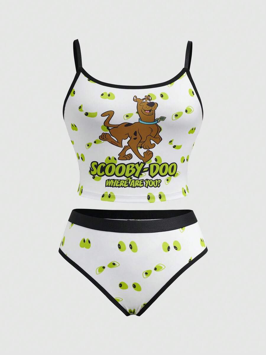 SCOOBY-DOO X SHEIN Women's Cartoon Print Camisole Bra Set - White - View 1