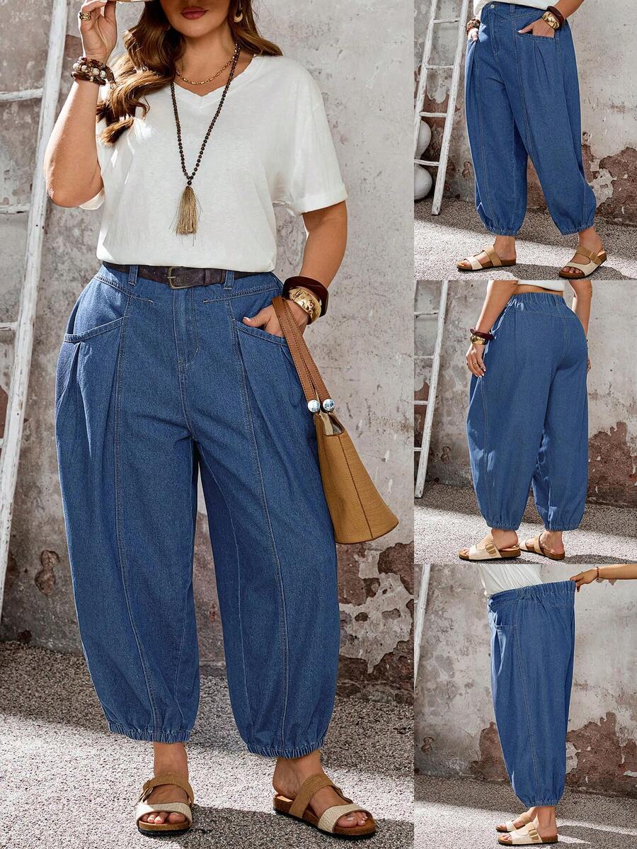 EMERY ROSE EMERY ROSE Jeans de talla grande con cintura con cordón - Azul lavado medio - Ver 1
