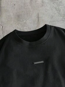 AXEPEAK Men's Casual Fashion Street Daily Commute Letter Print Rhinestone Embellished Loose Fit Short Sleeve T-Shirt, Summer - Black - View 4