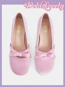 Dola Lovely 圆头低帮蝴蝶结后跟粗跟连衣裙鞋，时尚高跟女鞋，适合春季、春假、复活节和圣诞节穿着。 - 粉色天鵝絨 - 查看 5