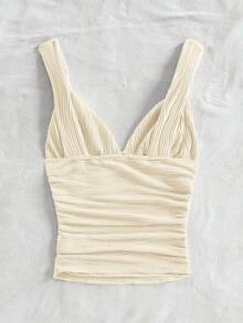 SHEIN Tall CURVE ملابس علوية كاجوال متعددة الاستخدامات للارتداء اليومي للمرأة ذات الحجم الكبير بلون أحادي مطوي - بيج - مشاهدة 2