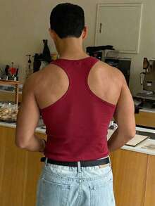 Manfinity Dauomo Áo ba lỗ nam không tay đính đá - Màu Đỏ Sâu - Xem 2