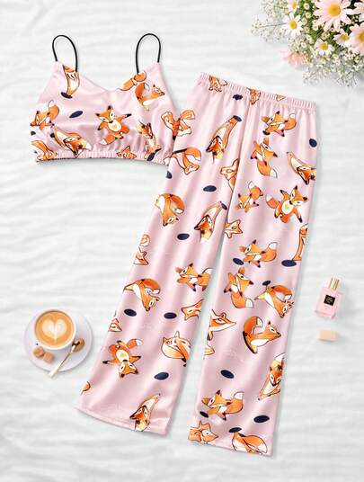 Conjunto De Pijama De Dos Piezas Estampado De Zorros.