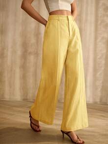 MOTF PREMIUM LINEN BLEND WIDE LEG SUIT PANTS, VINTAGE STYLE - Yellow - View 4