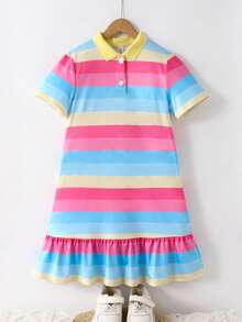 SHEIN Đầm dệt kim cổ polo thường ngày cho bé gái tuổi teen mùa xuân/hè. - Nhiều màu - Xem 2