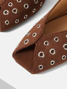 Mnmlis French Retro Fashion Rivet Square Toe Low Heel Sandals Women's 2026 New Versatile Comfortable Slip-On Shallow Sandals - Brown - View 3