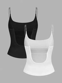 Attitoon Set de 2 piezas de camiseta ajustada sin espalda para mujer, camiseta sin espalda para atuendo de verano de mujer - Multicolor - Ver 2