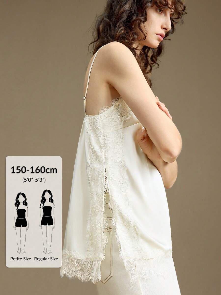 Ontre Petite Áo Camisole dáng rộng phối ren mới PETITE 2026 SS, màu mơ, trang phục thường ngày mùa hè, phù hợp cho công sở, dã ngoại, câu lạc bộ, phong cách retro, vintage, thành thị, tối giản, thanh lịch, giáo viên, bãi biển, lễ tốt nghiệp, mặc hàng ngày. - Màu be - Xem 1