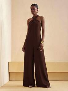 2026春夏新款休闲度假/通勤宽松芥末黄条纹露肩阔腿长款连体裤。适合约会、情人节、日常穿着、休闲场合、派对、聚会、婚礼、度假、机场穿搭、早午餐、通勤、下午茶、西式、休闲、婚礼宾客等场合。 - 棕色 - 查看 8