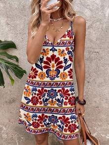 Sylviya 女士休闲印花迷你连衣裙，适合春夏度假和海滩休闲穿着 - 彩色 - 查看 3