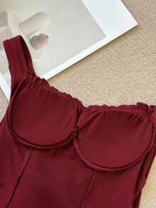 DAZY Women's Pleated Design Curved Hem Camisole Top With Built-In Padding Summer - Burgundy - View 6